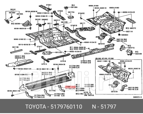 51797-60110 - Кронштейн подножки (TOYOTA-LEXUS) Toyota Land Cruiser 200 (2007-2012)